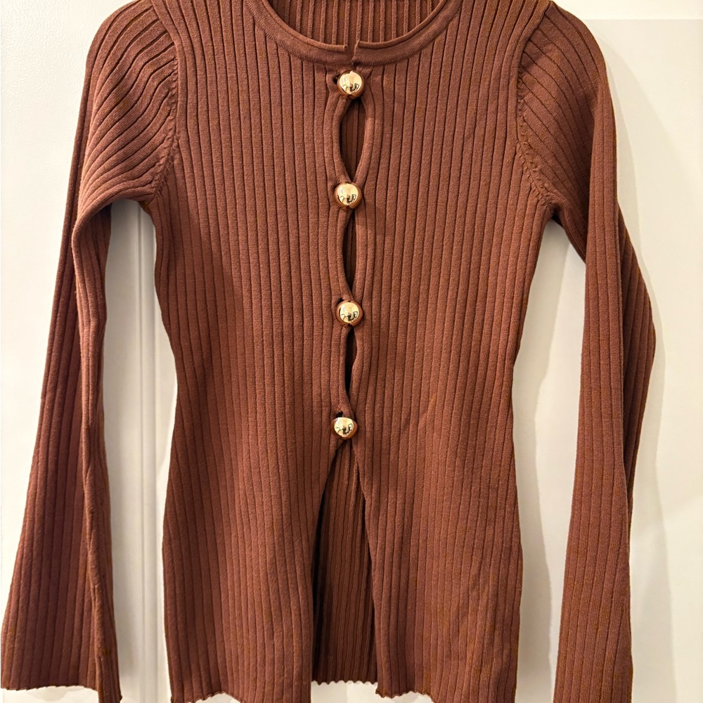Commense Brown Ribbed Button-Down Shirt